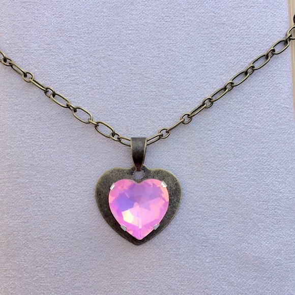 Pink Opal Aurora Borealis Crystal Heart Pendant Necklace - Picture 13 of 16